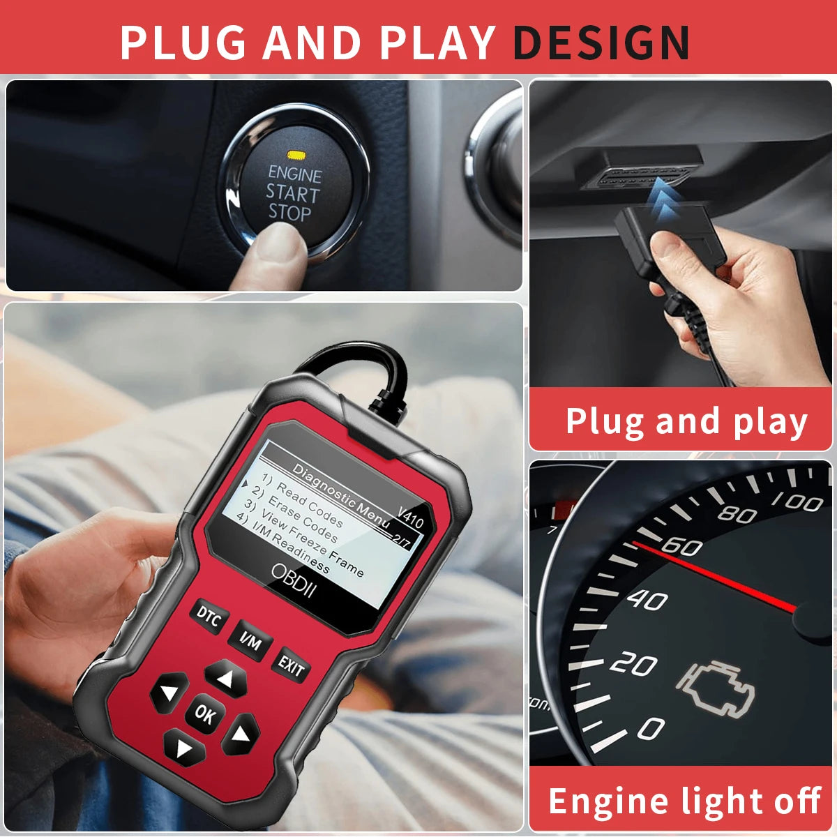 OBD2 Car Diagnostic Scanner — Read & Clear Engine Codes, Works on All Cars 1996 & Newer
