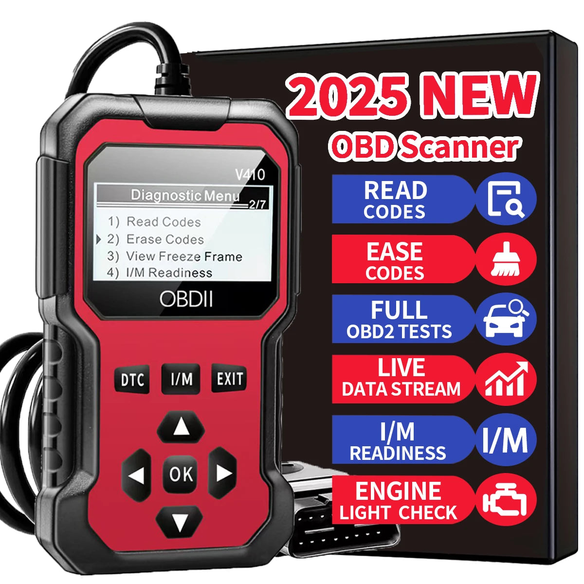 OBD2 Car Diagnostic Scanner — Read & Clear Engine Codes, Works on All Cars 1996 & Newer