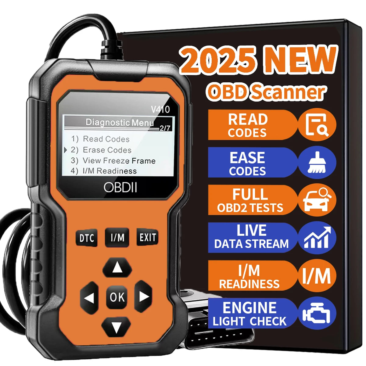 OBD2 Car Diagnostic Scanner — Read & Clear Engine Codes, Works on All Cars 1996 & Newer
