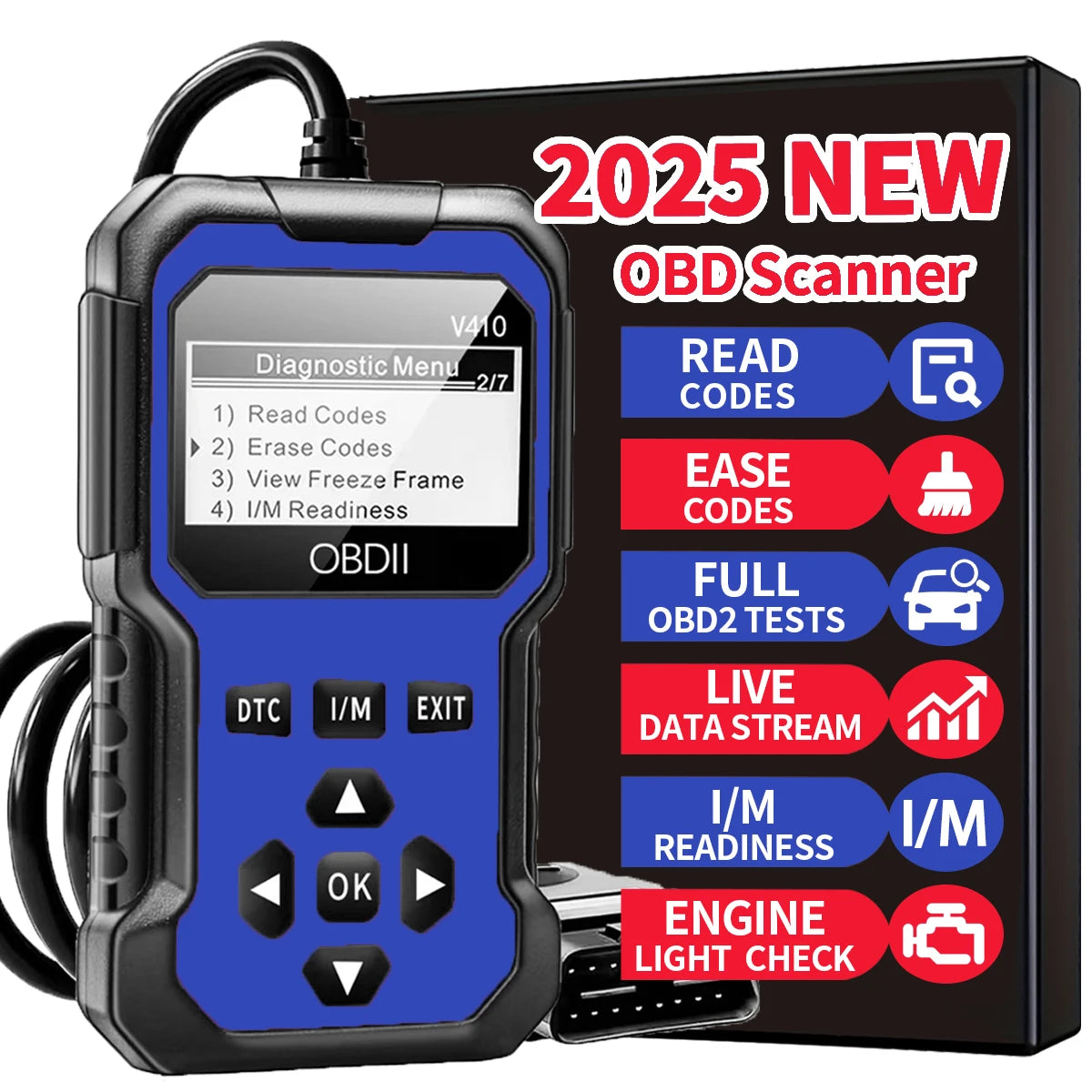 OBD2 Car Diagnostic Scanner — Read & Clear Engine Codes, Works on All Cars 1996 & Newer